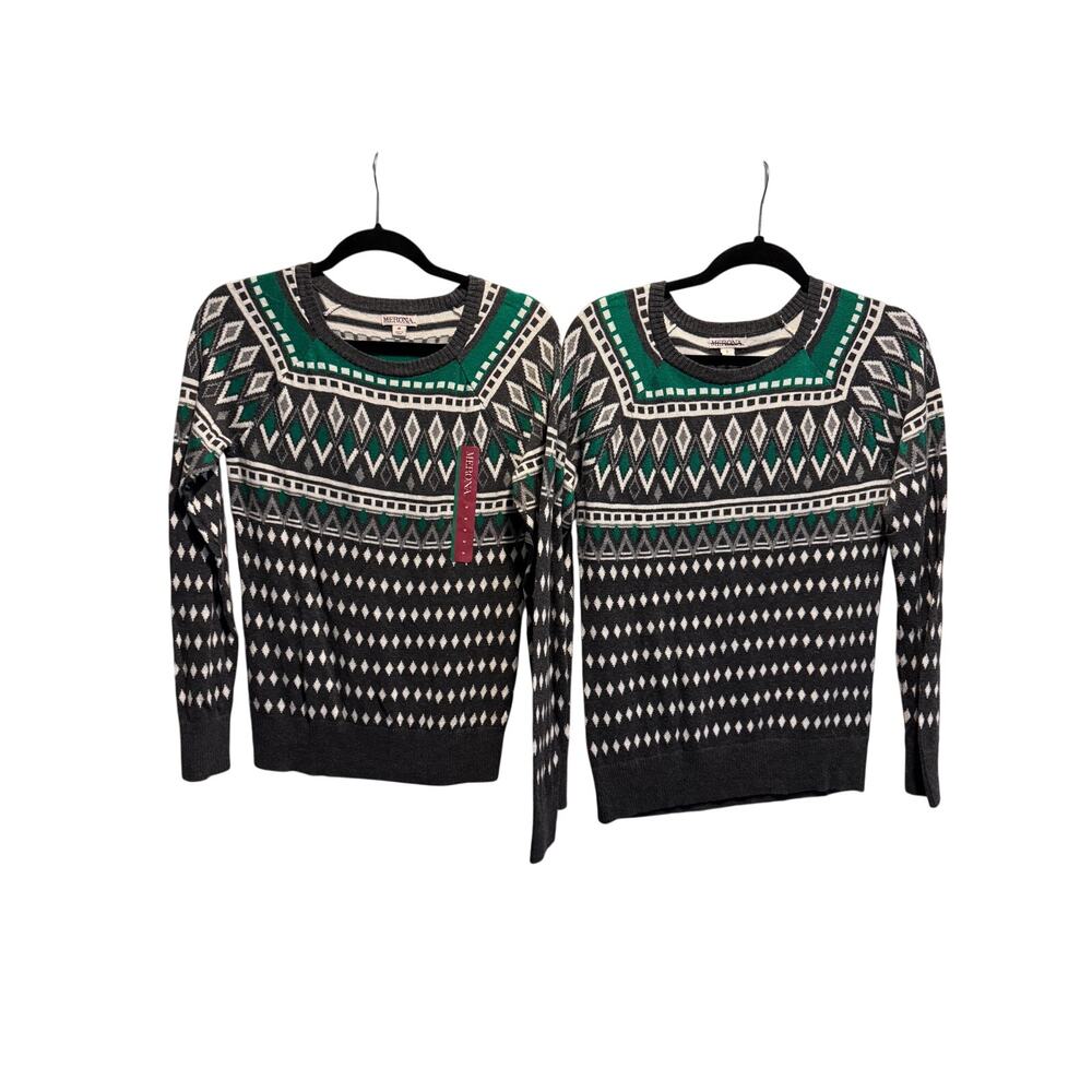 NWT Merona Women Geometric Fair Isle Matching Sweaters Green Charcoal Grey Knit